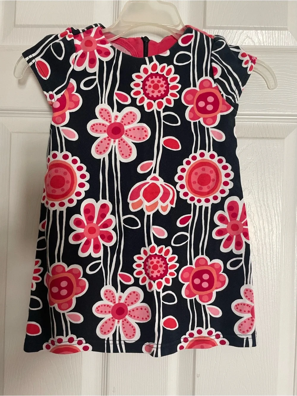 Gymboree Navy Floral Cap-Sleeve Kids Dress with Pink Accents Size 4